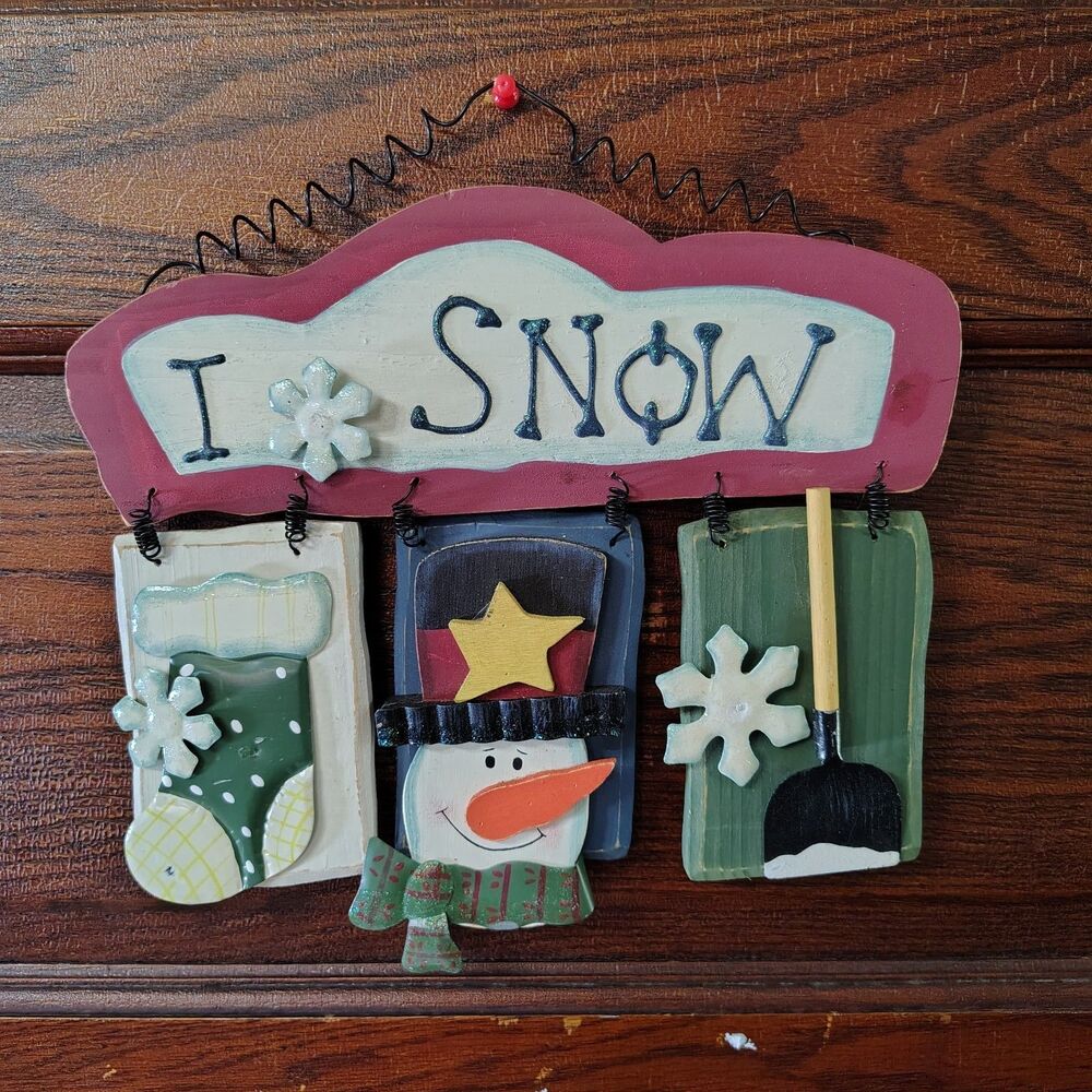 Wood 3D VTG I Love Snow Hanging Sign Door/Wall Christmas Winter